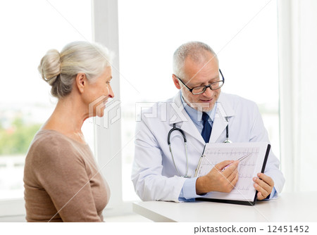 smiling senior woman and doctor meeting 12451452