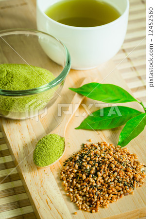 powdered green tea on bamboo napkin texture 12452560