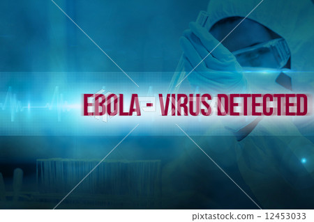 Composite image of protected scientist looking at a dangerous li 12453033