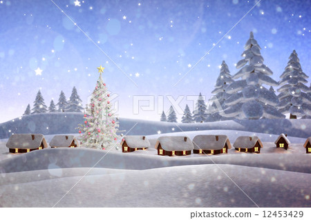 Composite image of snow covered village Composite image of snow covered village 12453429