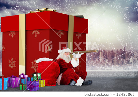 Composite image of santa looking through a telescope 12453865