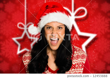 Composite image of irritated woman looking at camera Composite image of irritated woman looking at camera 12453888