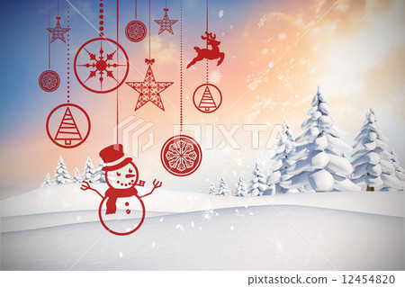 Composite image of hanging red christmas decorations 12454820
