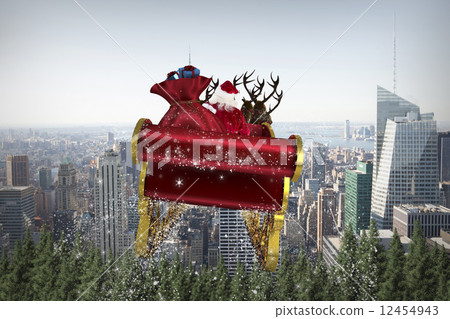 Composite image of santa flying his sleigh Composite image of santa flying his sleigh 12454943
