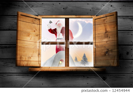 Composite image of santa delivery presents to village Composite image of santa delivery presents to village 12454944