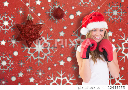 Festive blonde with boxing gloves on 12455255