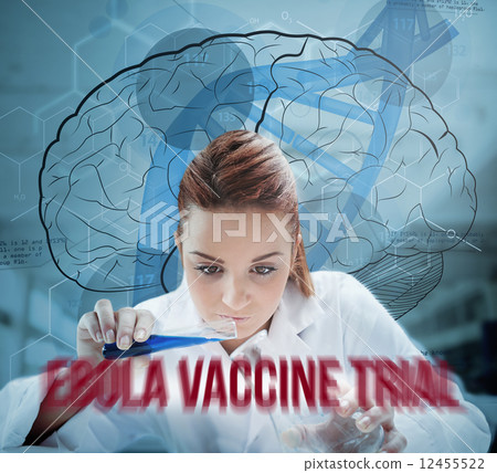 Scientist pouring liquid into erlenmeyer with futuristic screen Scientist pouring liquid into erlenmeyer with futuristic screen 12455522