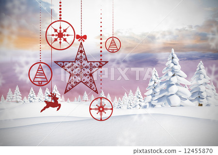 Composite image of hanging red christmas decorations 12455870