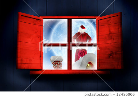 Composite image of santa delivery presents to village Composite image of santa delivery presents to village 12456006