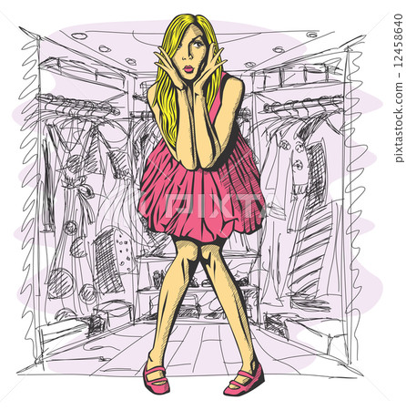 Vector Surprised Blonde in Pink Dress Vector Surprised Blonde in Pink Dress 12458640