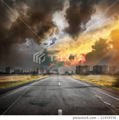 Road and the moon 12459556