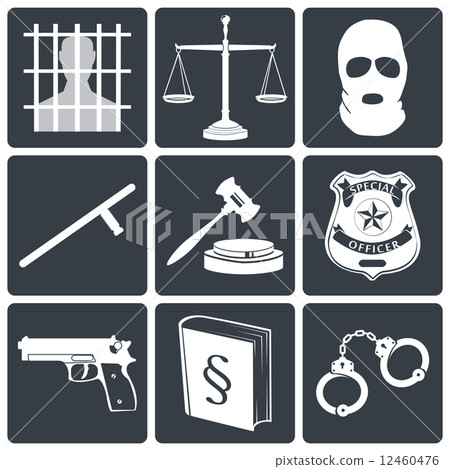 Law and justice icons white on black 12460476