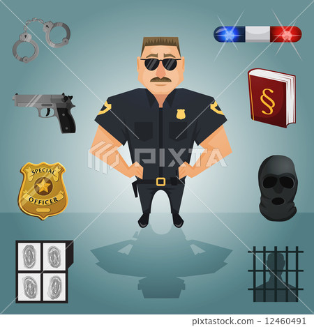 Policeman character with icons Policeman character with icons 12460491