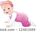 Adorable baby girl smiling and crawling, isolated. Vector illustration 12461089