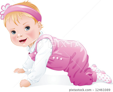 Adorable baby girl smiling and crawling, isolated. Vector illustration 12461089
