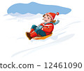 Happy kid sledding, winter fun. Vector illustration. Copy space 12461090
