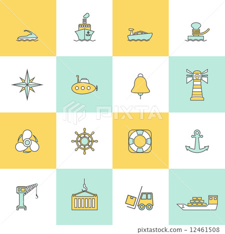 Sea Port Icons Flat Line Set - Stock Illustration [12461508] - PIXTA