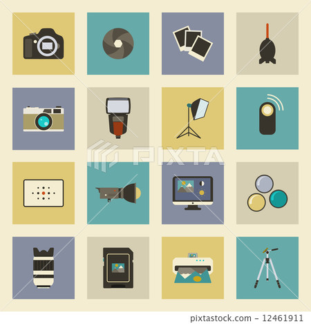 Photo equipment flat icons set  12461911
