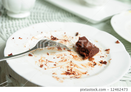 Soiled cake plates on rattan table Soiled cake plates on rattan table 12462473