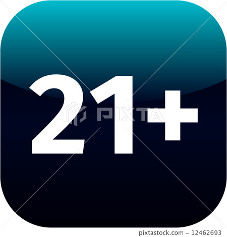 21 plus years old sign. Adults content icon. Blue button 12462693