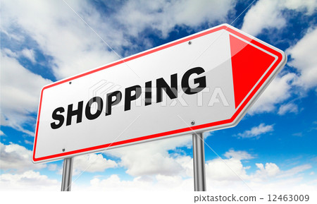Shopping on Red Road Sign. 12463009