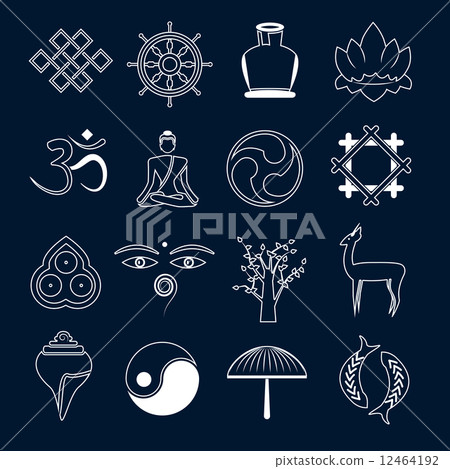 Buddhism icons set outline 12464192