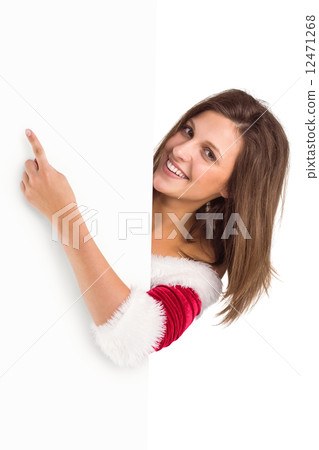 Smiling pretty brunette showing card 12471268