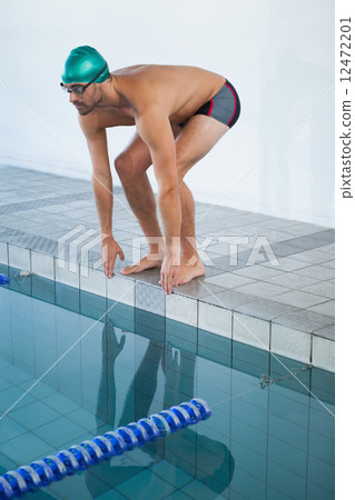 Fit swimmer about to dive into the pool Fit swimmer about to dive into the pool 12472201