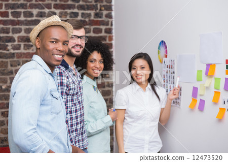 Business team with sticky notes on wall 12473520