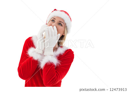 Festive blonde wearing white gloves Festive blonde wearing white gloves 12473913