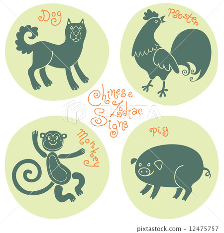 Set signs of the Chinese zodiac. 12475757