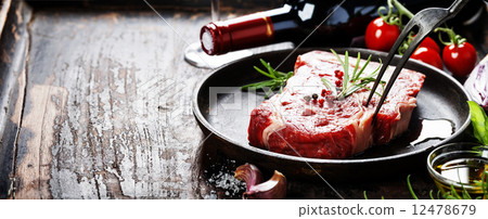 Raw beef steak and wine Raw beef steak and wine 12478679