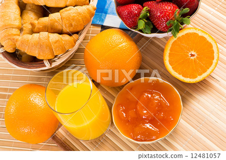 early breakfast, juice, croissants and jam early breakfast, juice, croissants and jam 12481057