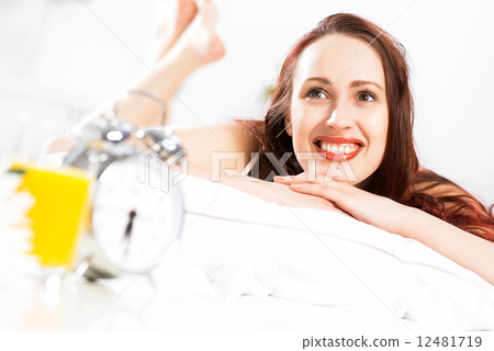 portrait of a young woman in the bedroom portrait of a young woman in the bedroom 12481719