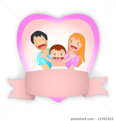 vector illustration of cartoon label, "Happy family daddy, mommy and baby" 12482928