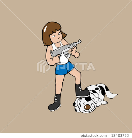 Girl holding machine gun cartoon 12483733