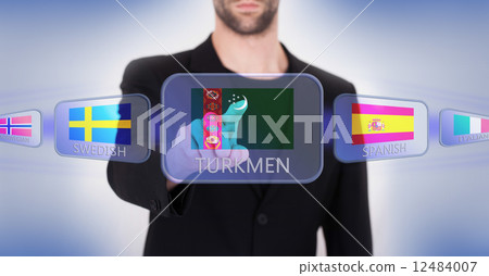 Hand pushing on a touch screen interface 12484007
