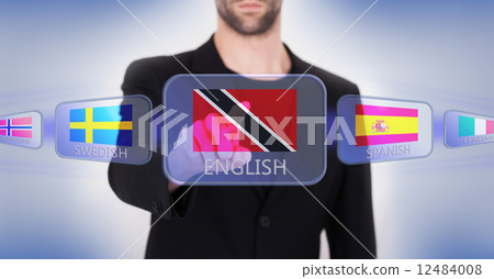 Hand pushing on a touch screen interface 12484008