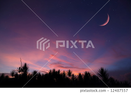Sunset and crescent moon Sunset and crescent moon 12487557
