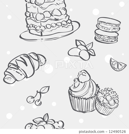 插图素材: seamless pattern with cupcakes image, c