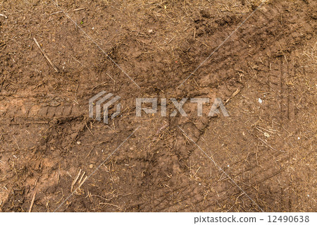 The trace of a tyre in the soil The trace of a tyre in the soil 12490638