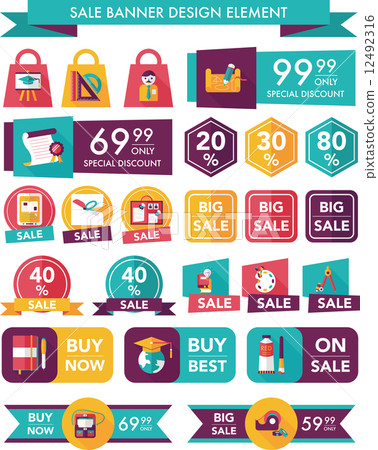 School sale banner design flat background set, eps10 12492316