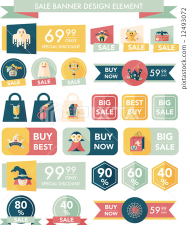 Halloween sale banner design flat background set, eps10 12493072