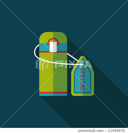Vacuum flask flat icon with long shadow,eps10, hot water bottle 12494678