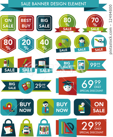 School sale banner design flat background set, eps10 12494800
