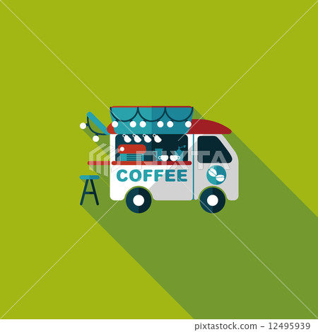 Coffee shop car flat icon with long shadow,eps10 12495939