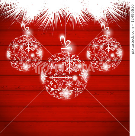 Christmas balls made in snowflakes on wooden background 12496610