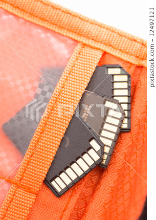 Stack black memory SD card isolated 12497121