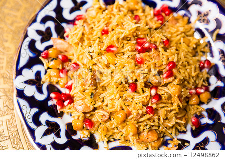 Oriental shah pilaf, pilaw, plov, rice with meat 12498862