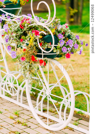 White Decorative Bicycle Parking In Garden White Decorative Bicycle Parking In Garden 12499068